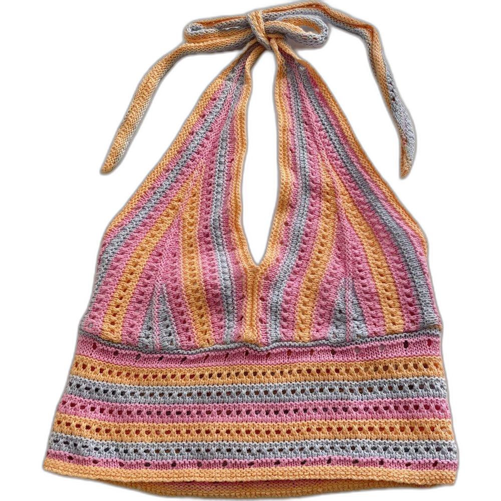 Hollister Crochet Halter medium Top Festival Rainbow Hippie Boho Maximalist